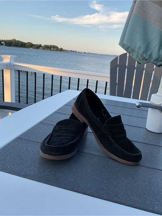 Hush Puppies Shoes - Hush Puppies Black Suede Penny Loafers with Brown Sole